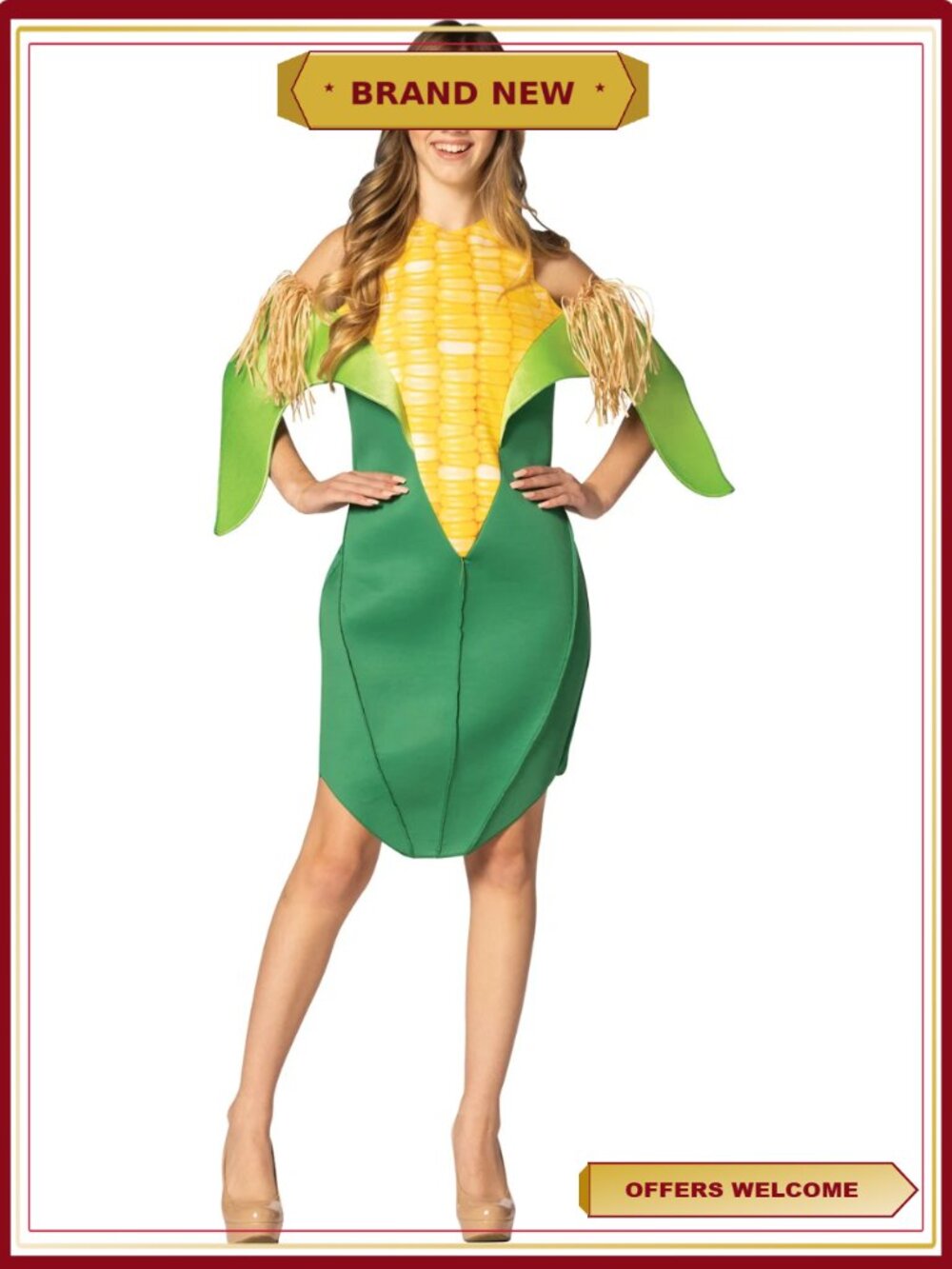 Corn on the Cob Halloween Costume Dress Sexy Womens Size 2-8 Cold Shoulder Foam